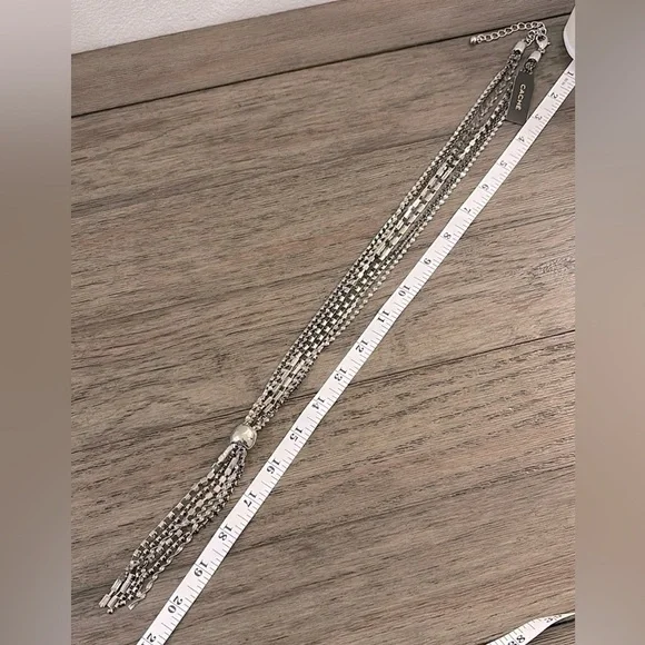 NWT [Cache] Silver Rhinestone Strands Tassle Lariat Pendant Adjustable Necklace - Picture 8 of 10